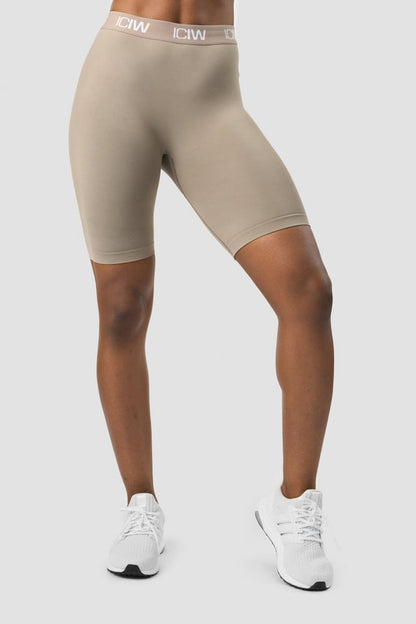 define seamless logo biker shorts taupe