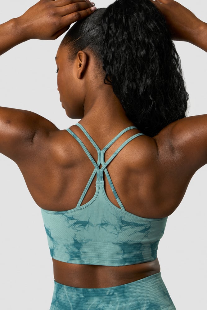 define seamless tie dye sports bra teal