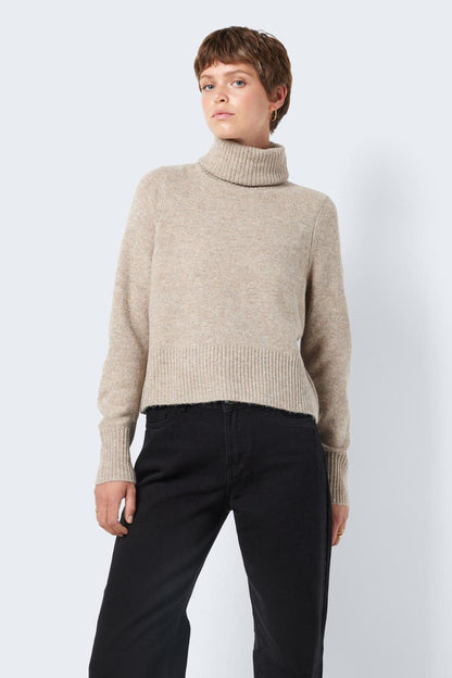 NOISY MAY - Friva L/s Roll Neck Knit - Brown